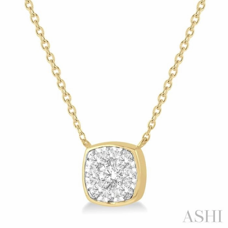 Birthday Mood Excellent Jewelry 1/3 Ctw Cushion Shape Lovebright Diamond Pendant With Chain in 14K Yellow and White Gold