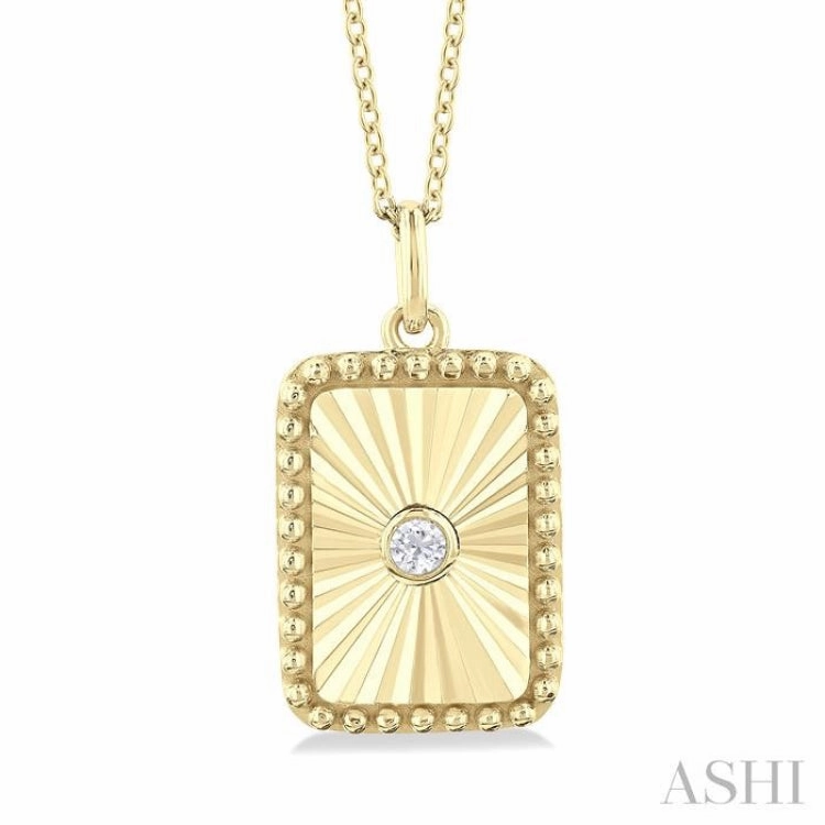 1/20 Ctw Rectangle fluted medallion Round Cut Diamond Pendant With Chain in 10K Yellow Gold Cool Look