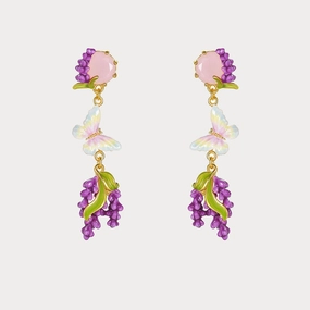 Dynamic Detail Lavender Butterfly Earrings with Pink Crystal