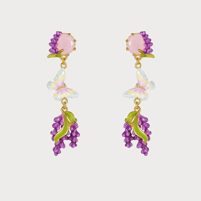 Dynamic Detail Lavender Butterfly Earrings with Pink Crystal