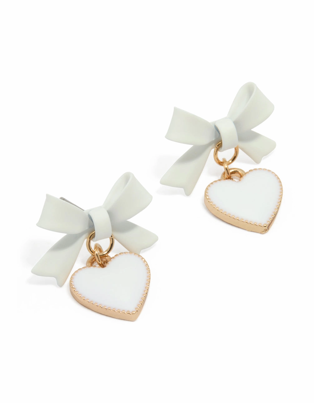 Autumn Accent Exquisite detail Gold White Coated Metal Bow Drop Heart Stud Earrings