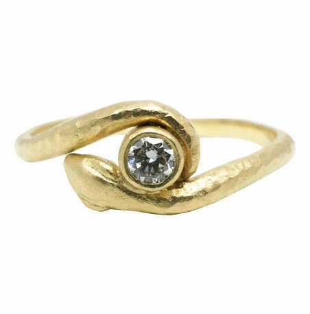 Serpent Solitaire Diamond Ring - 14k Gold Star Detail
