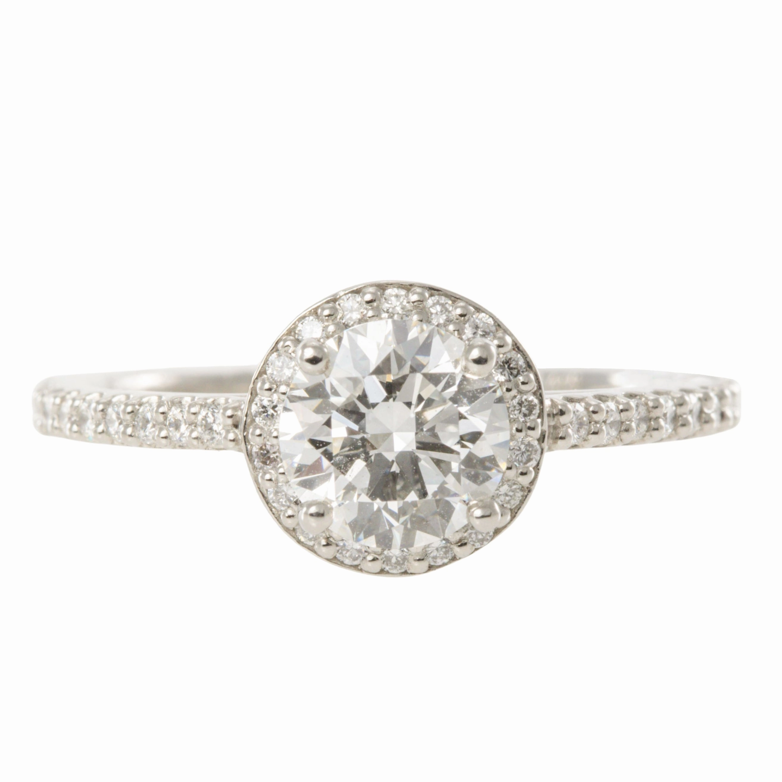 Lab Grown Round Diamond - Platinum Halo Setting, Natural VS White Diamond Melee Side Diamonds Fashionable Accent Color Accent