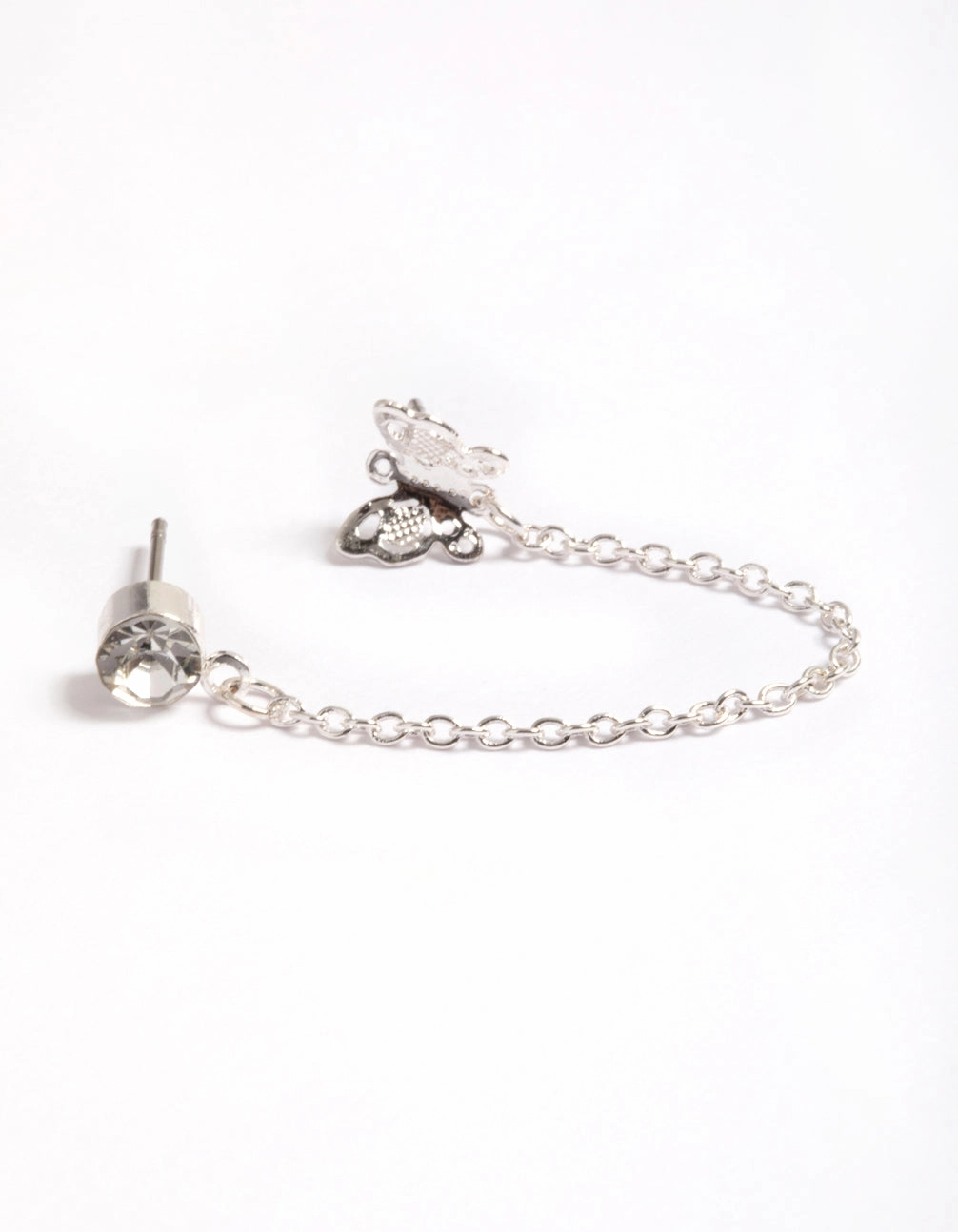 Silver Diamante & Butterfly Chain Earrings Handcrafted Jewelry Effortless Shine