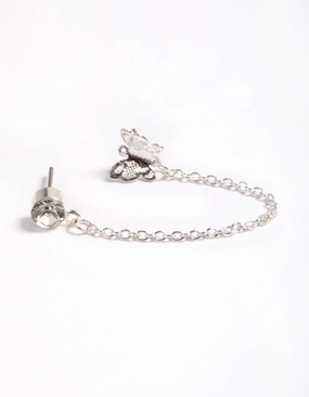 Silver Diamante & Butterfly Chain Earrings Handcrafted Jewelry Effortless Shine
