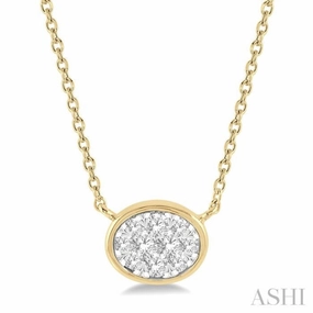 Lightweight Adornment 1/6 Ctw Oval Shape Lovebright Diamond Pendant With Chain in 14K Yellow and White Gold