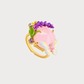 Pink Crystal Lavender Butterfly Ring Vibrant Finish