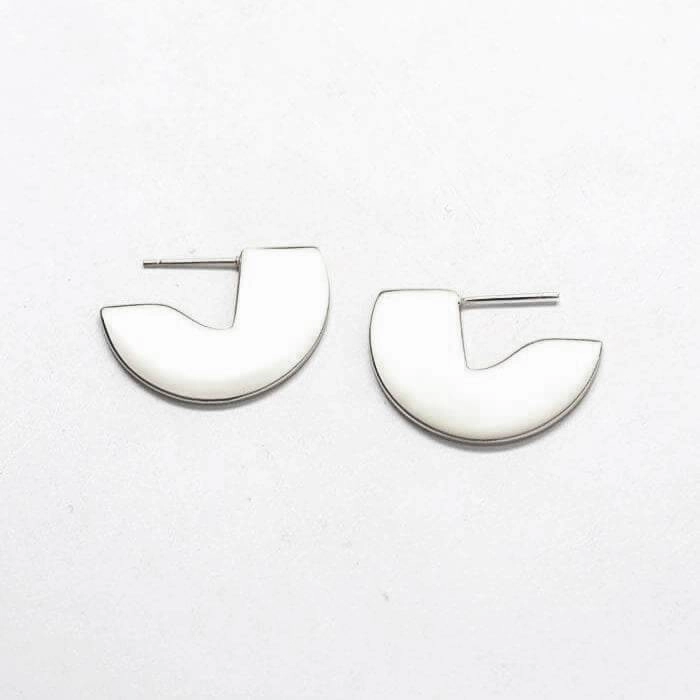 Trendy Look Fashionable Jewelry Silver Geometric Mini Semi-Circle Stud Earrings