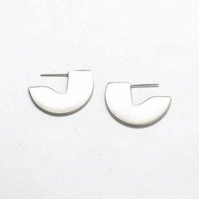 Trendy Look Fashionable Jewelry Silver Geometric Mini Semi-Circle Stud Earrings