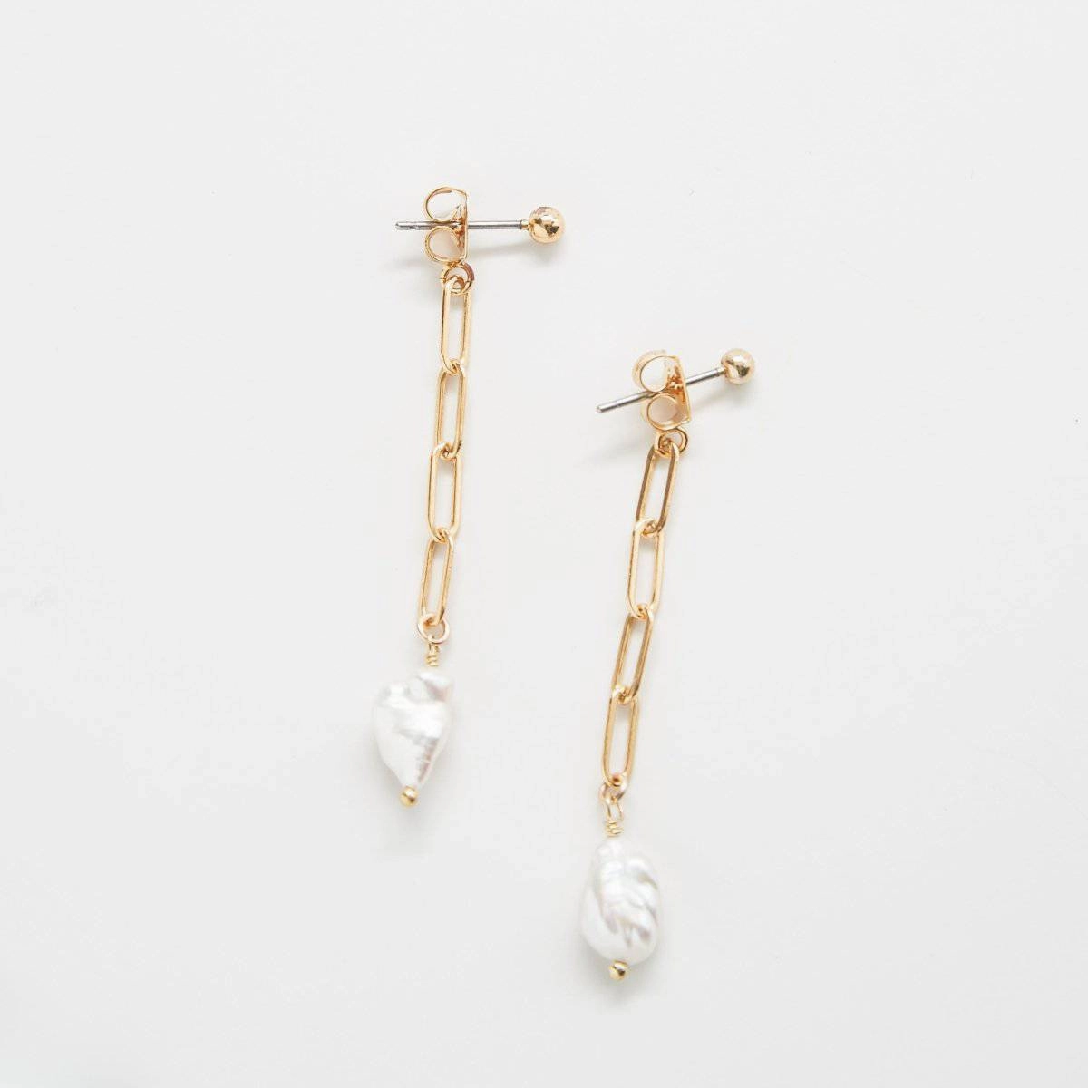 Gold Pearl Chain Jacket Earrings Trendy Detail