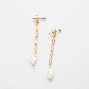 Gold Pearl Chain Jacket Earrings Trendy Detail