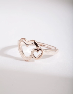 Gold Double Heart Ring Gentle Finish