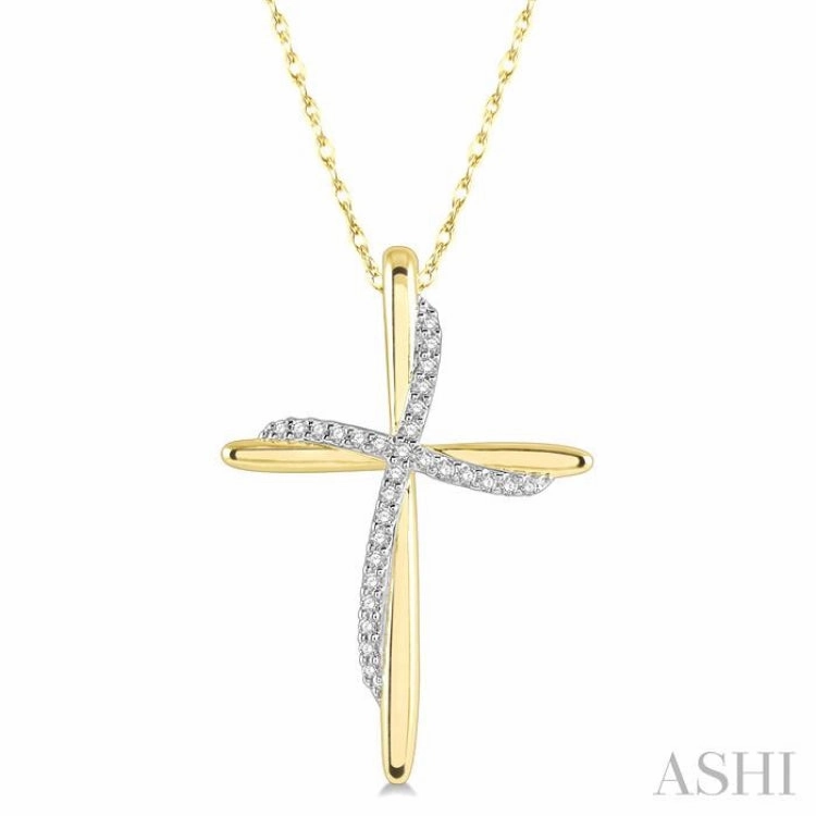 Statement Piece High-Quality Accessory 1/10 Ctw Round Cut Diamond Draped Cross Charm Pendant With Chain in 10K Yellow Gold