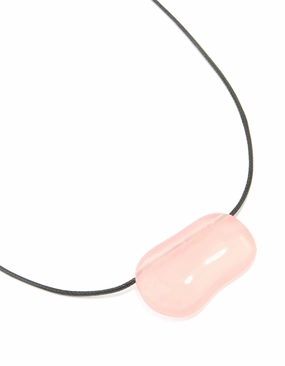 Close Focus Chic Accessory Pink Acrylic Pebble Large Cord Pendant Necklace