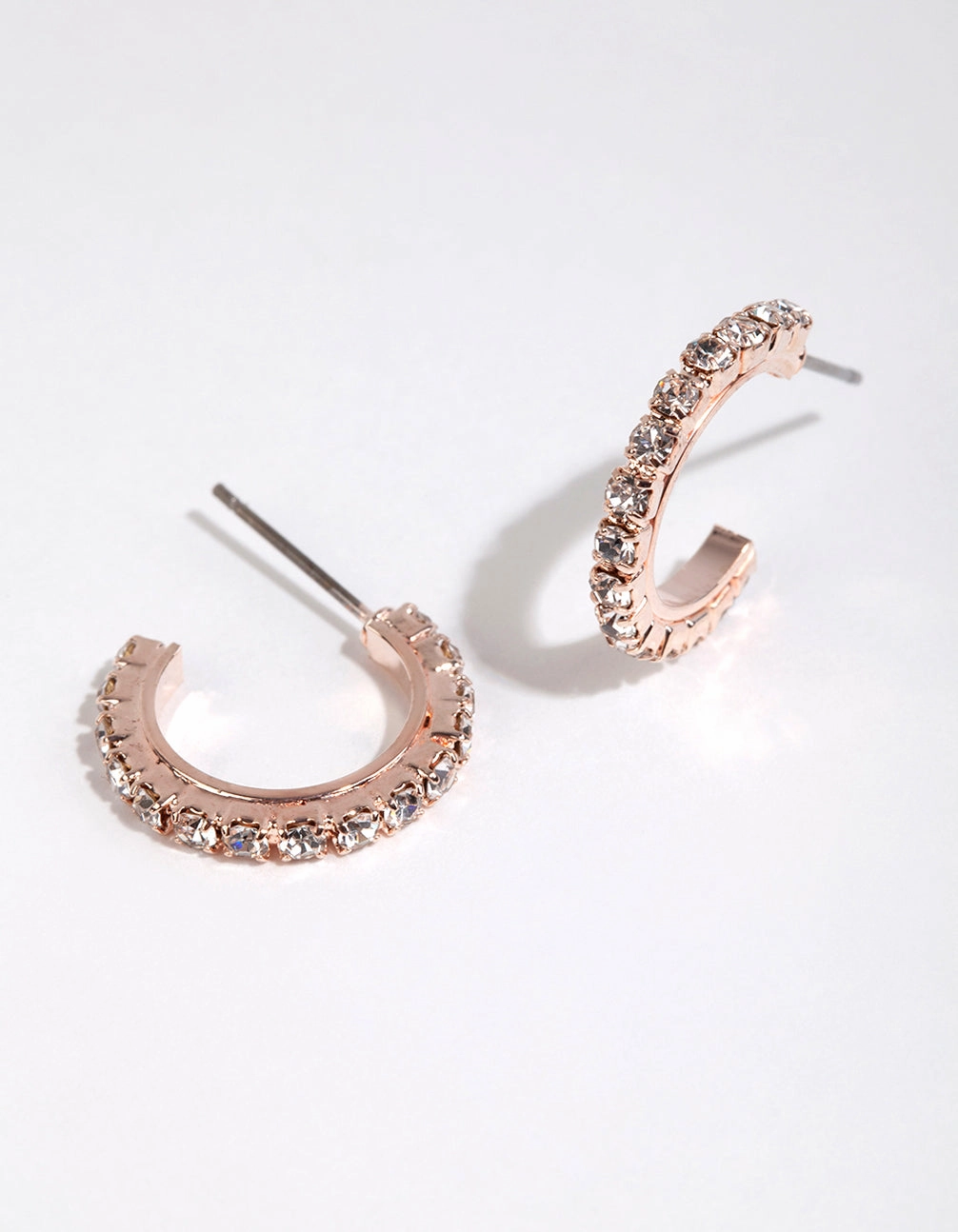 Rose Gold Riased Diamante Huggie Hoop Earrings Sparkling Style Valentine Token