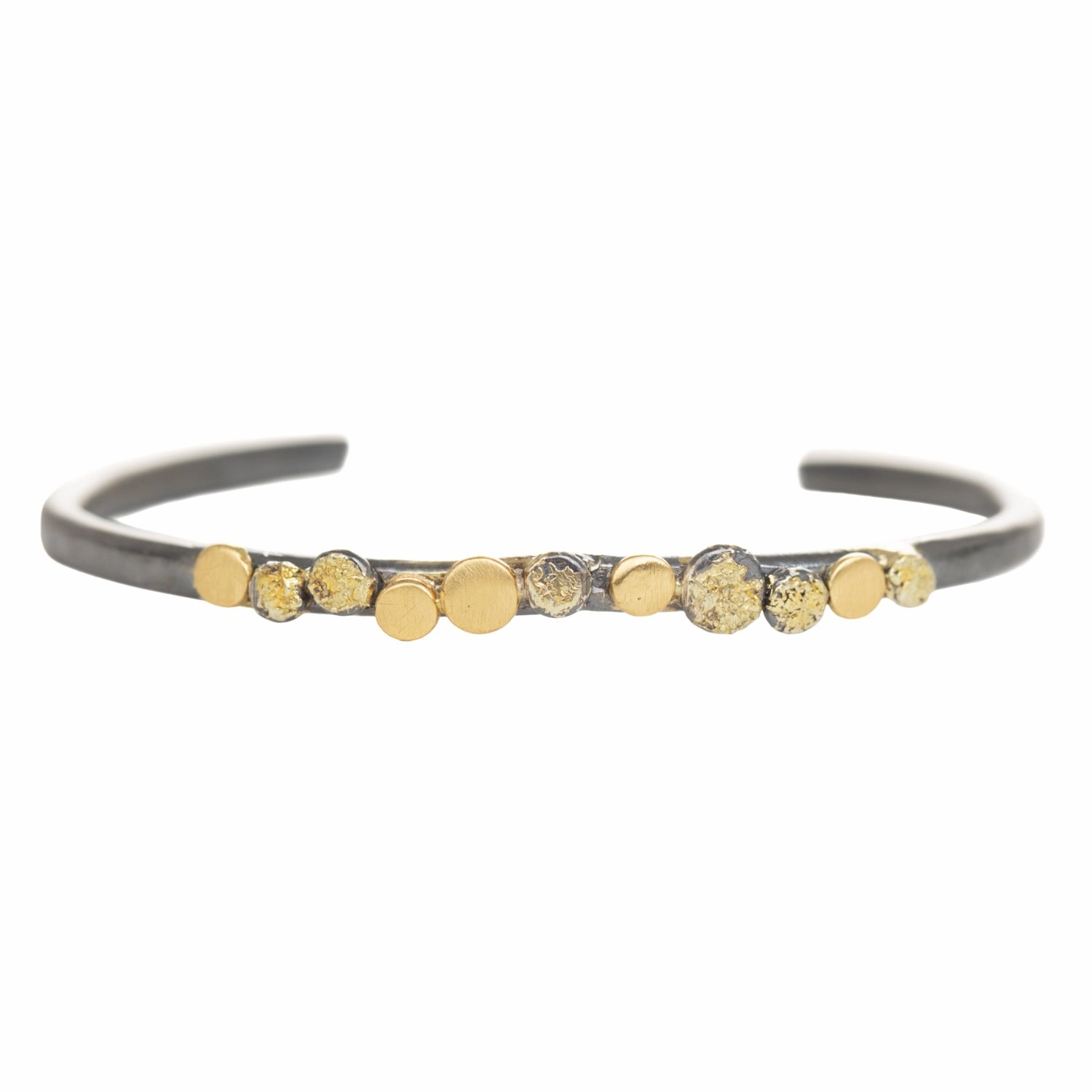Luxury Spark Timeless Treasures In Bloom Stacking Skinny Cuff - 22k Gold Dust, 18k Gold, Oxidized Silver   Reclaimed Diamonds