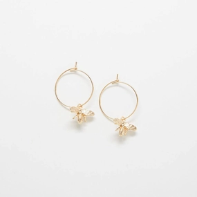 Gold Bee Hoop Drop Earrings Futuristic Decoration