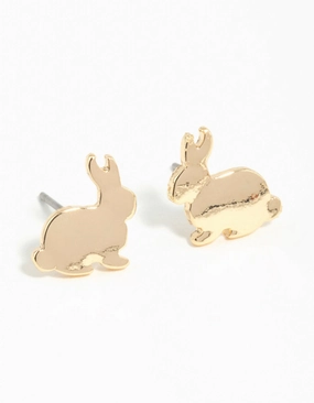 Gold Bunny Stud Earrings Elegant Charm Charming Details