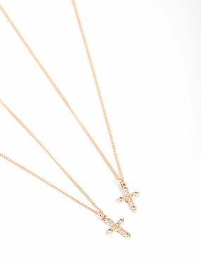 Captivating Accent Classy Accent Gold Classic Diamante Cross Necklace Pack