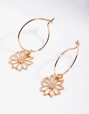 Gold Dainty Flower Hoop Earrings Edgy Light