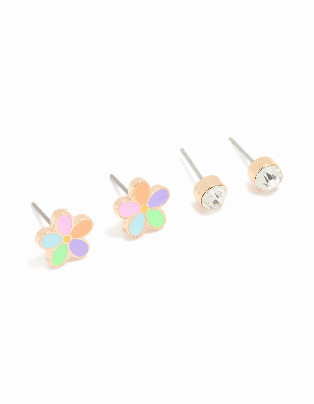 Gold Diamante & Multicoloured Flower Stud Earrings 2-Pack Lush Accent Texture Highlight
