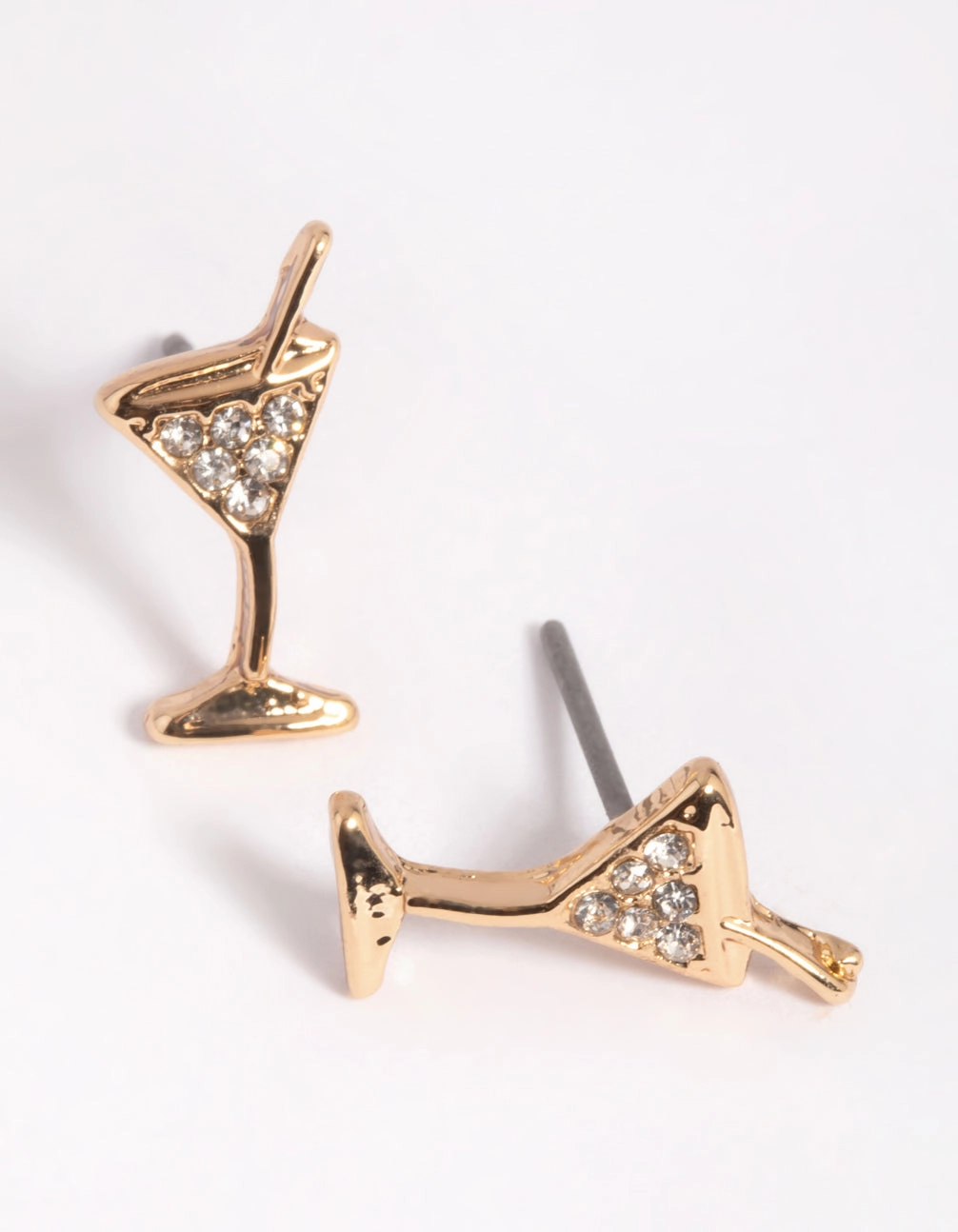 Gold Diamante Martini Stud Earrings Weekend Glow