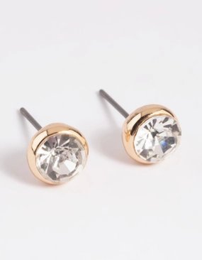 Ethereal Mood Bright Touch Gold Diamante Round Stud Earrings