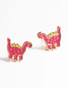 Modern Style Gold Dinosaur Stud Earrings