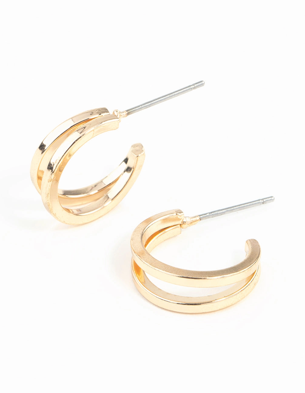 Gold Double Hoop Earrings Shiny Accent