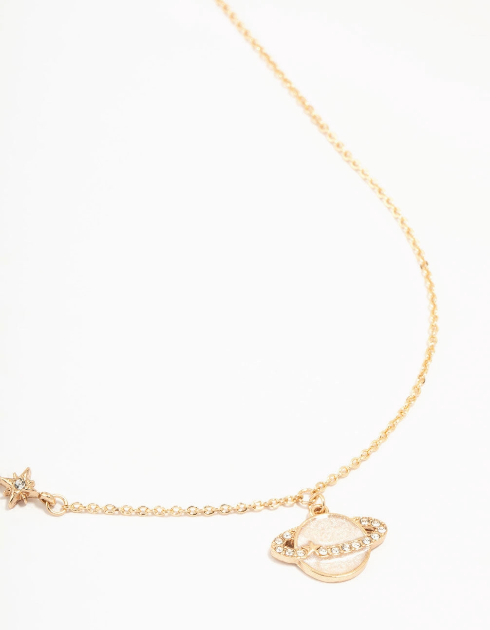 High gloss Neat Spark Gold Enamel Planet Drop Necklace