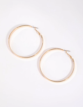 Weekend Style Chic Design Gold Flat Hoop Earrings