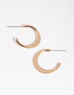 Gold Flat Huggie Hoop Earrings Trend Accent Evening Feature