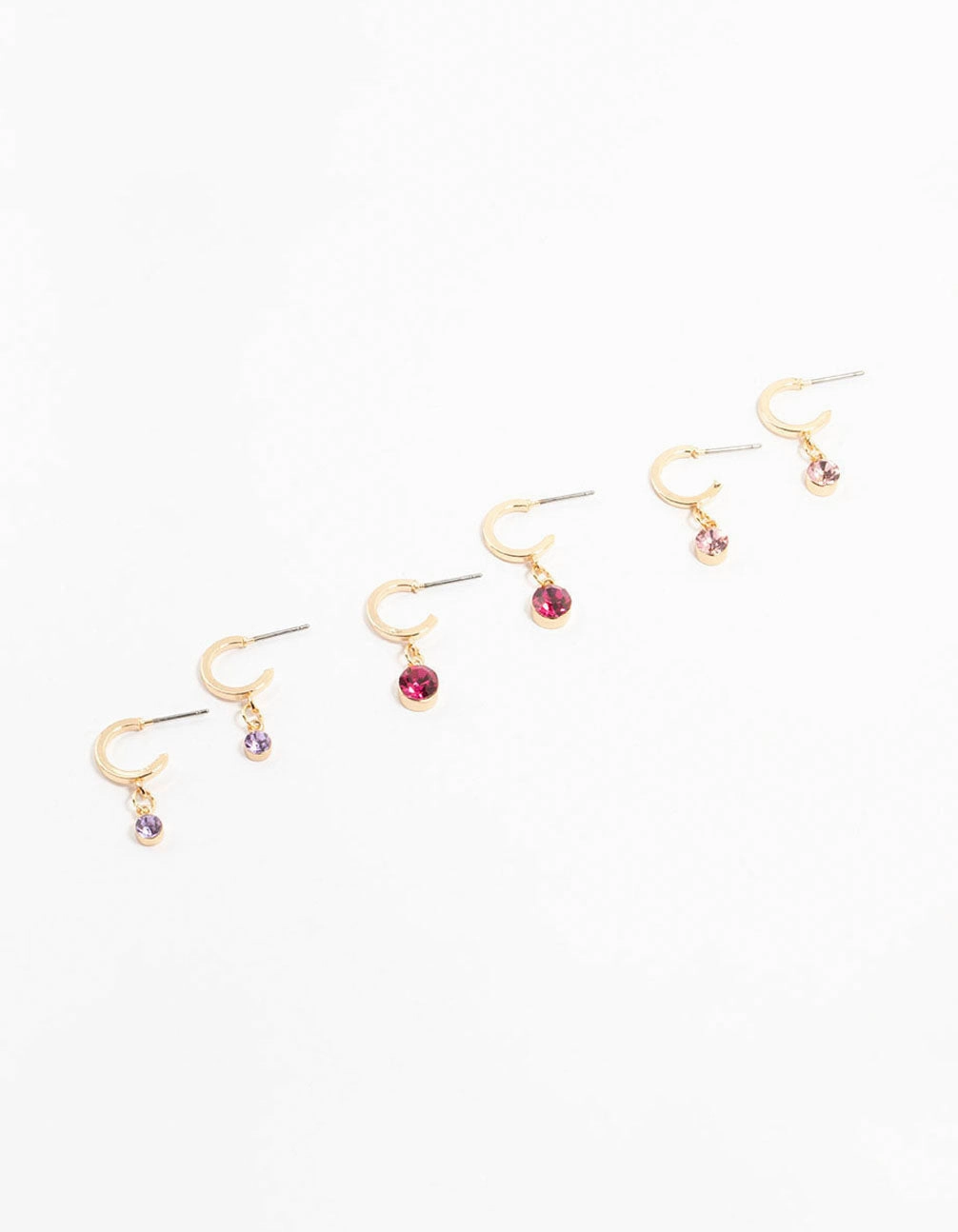 Gold Graduating Diamante Drop Huggie Earrings 3-Pack Chic Look Timeless Gem