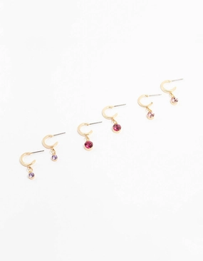 Gold Graduating Diamante Drop Huggie Earrings 3-Pack Chic Look Timeless Gem