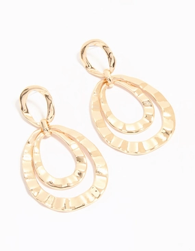 Handcrafted Shine Gold Hammered Circle Drop Earrings