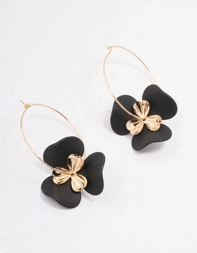 Shiny Jewelry Touch Gold Large Flower Wire Hoop Earrings