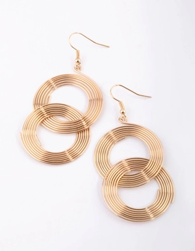 Comfortable Fit Gold Linked Coil Drop Earrings