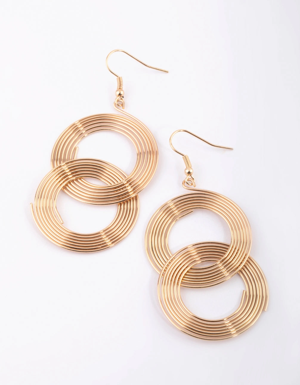Comfortable Fit Gold Linked Coil Drop Earrings