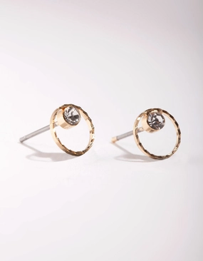Gold Mini Circle Dia Stud Earrings Sleek Finish