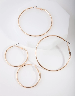 Casual Elegance Flirty Look Gold Mixed Hoop Earring Pack