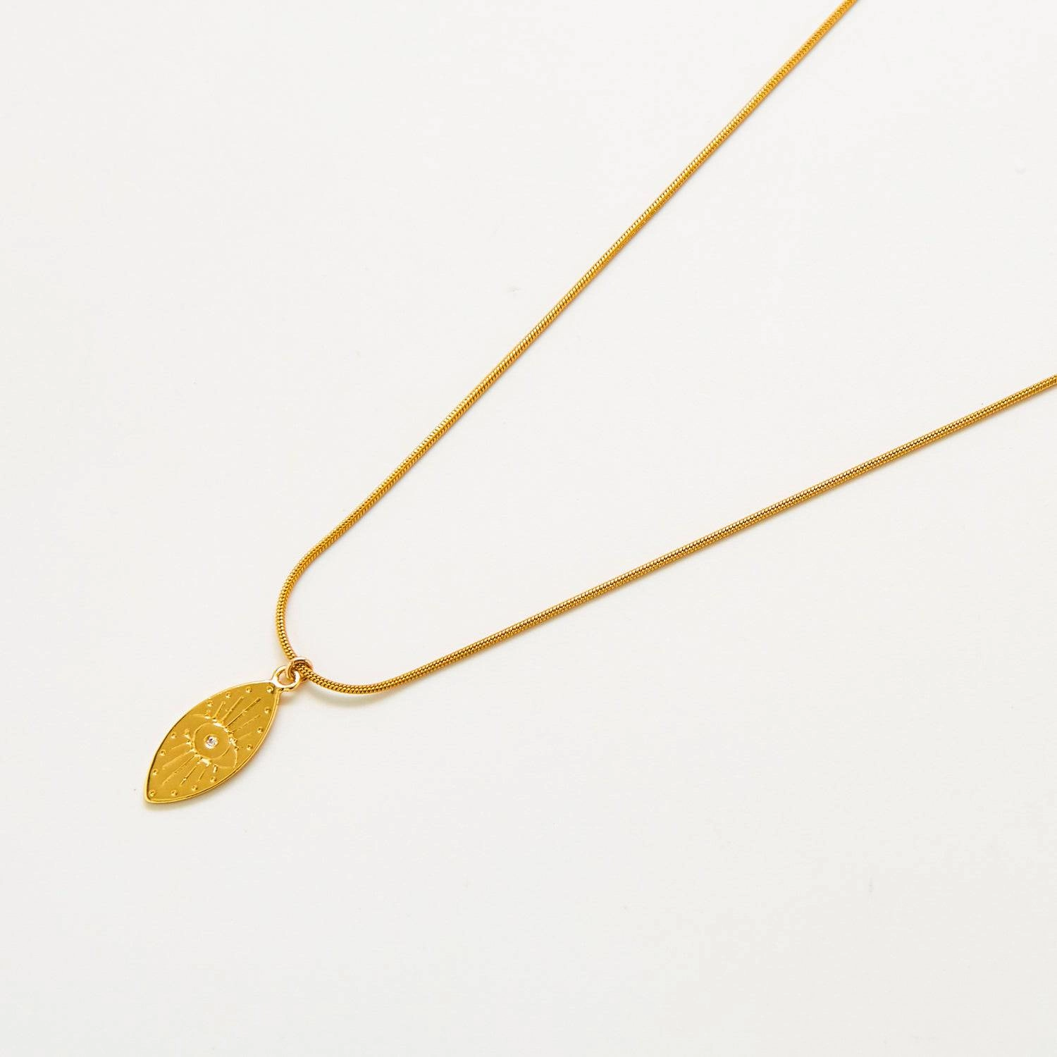 Gold Oval Evil Eye Necklace Summer Fun