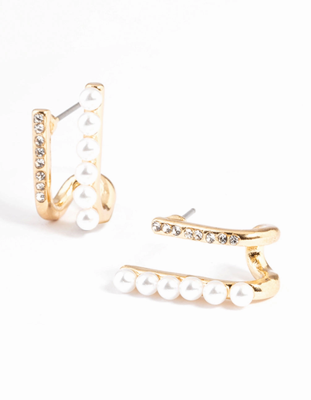 Gold Pearl & Diamante Huggie Earrings Charming Touch Festive Accent