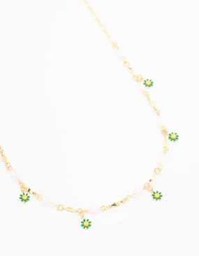 Gold Pearl & Green Flowers Waist Chain Unique Piece Formal Fashion