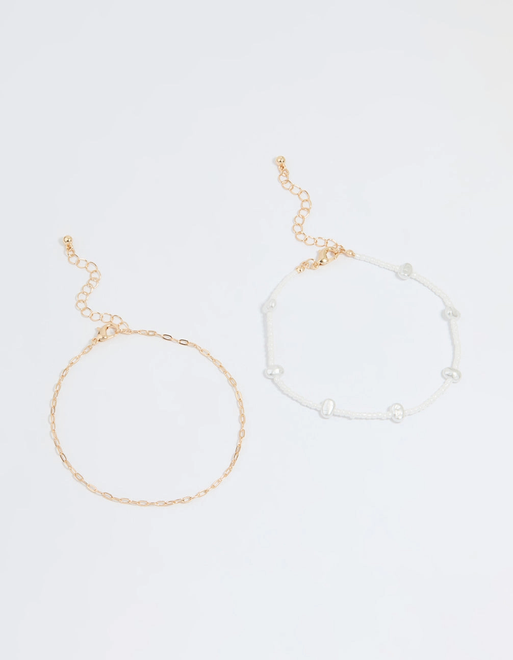 Gold Pearl Layered Chain Anklet Elegant Feel Glossy Touch