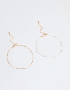 Gold Pearl Layered Chain Anklet Elegant Feel Glossy Touch