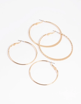 Timeless Finish Bold Combo Gold Plain Hoop Earring Set