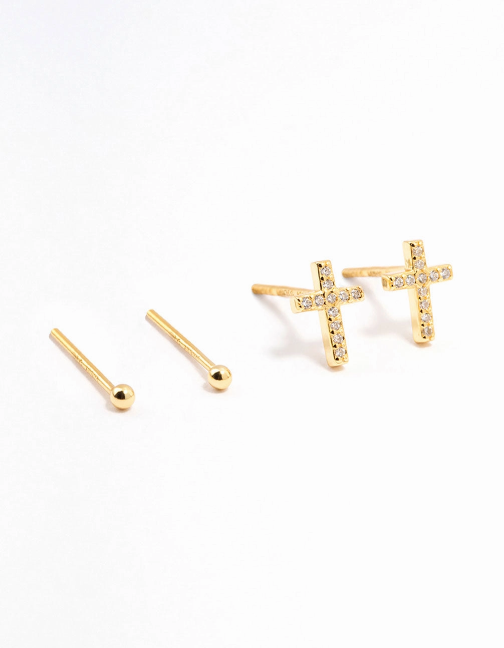 Weekend Vibe Delicate Shine Gold Plated Sterling Silver Cubic Zirconia Cross Earrings 2-Pack