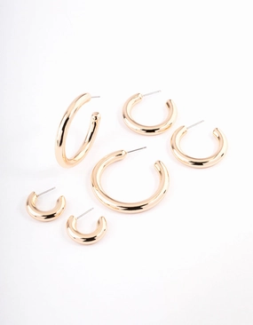 Gold Puffy Mixed Hoop Earrings Pack Understated Spark Graceful Glow