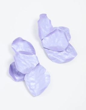 Fashionable Style Gold Purple Coated Metal Flower Petal Drop Earrings