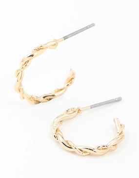 Effortless Design Minimalist Edge Gold Rope Twisted Huggie Earrings
